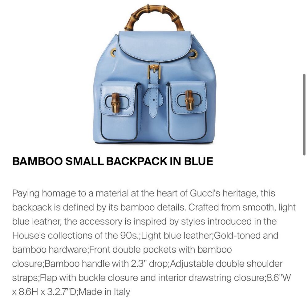 NIB Gucci Bamboo Backpack Clear Sky Blue Smooth Leather Top Handle $3,980 - Picture 4 of 16